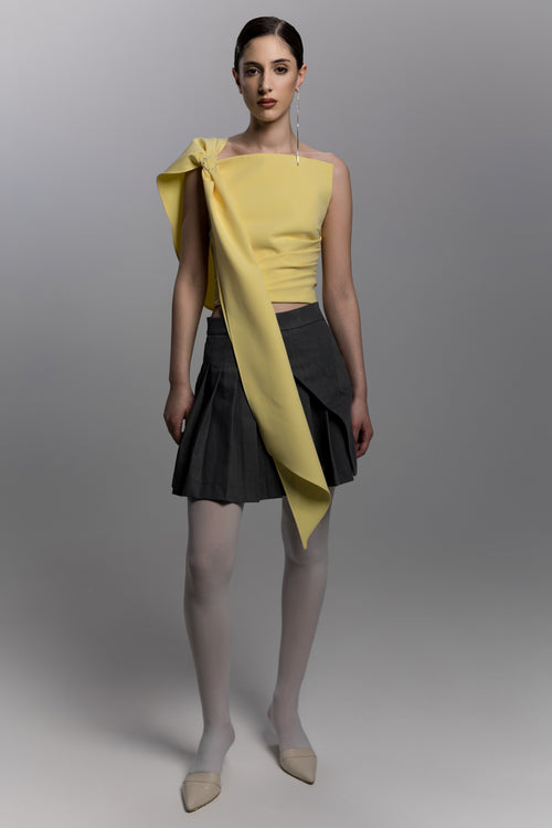 Charcoal Grey Pleated Overlay Mini Skirt