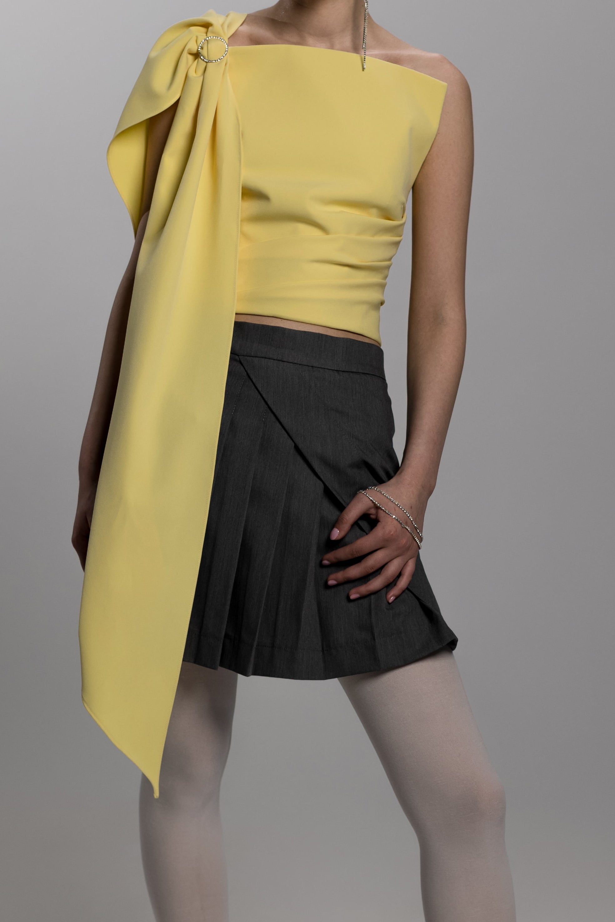 Charcoal Grey Pleated Overlay Mini Skirt