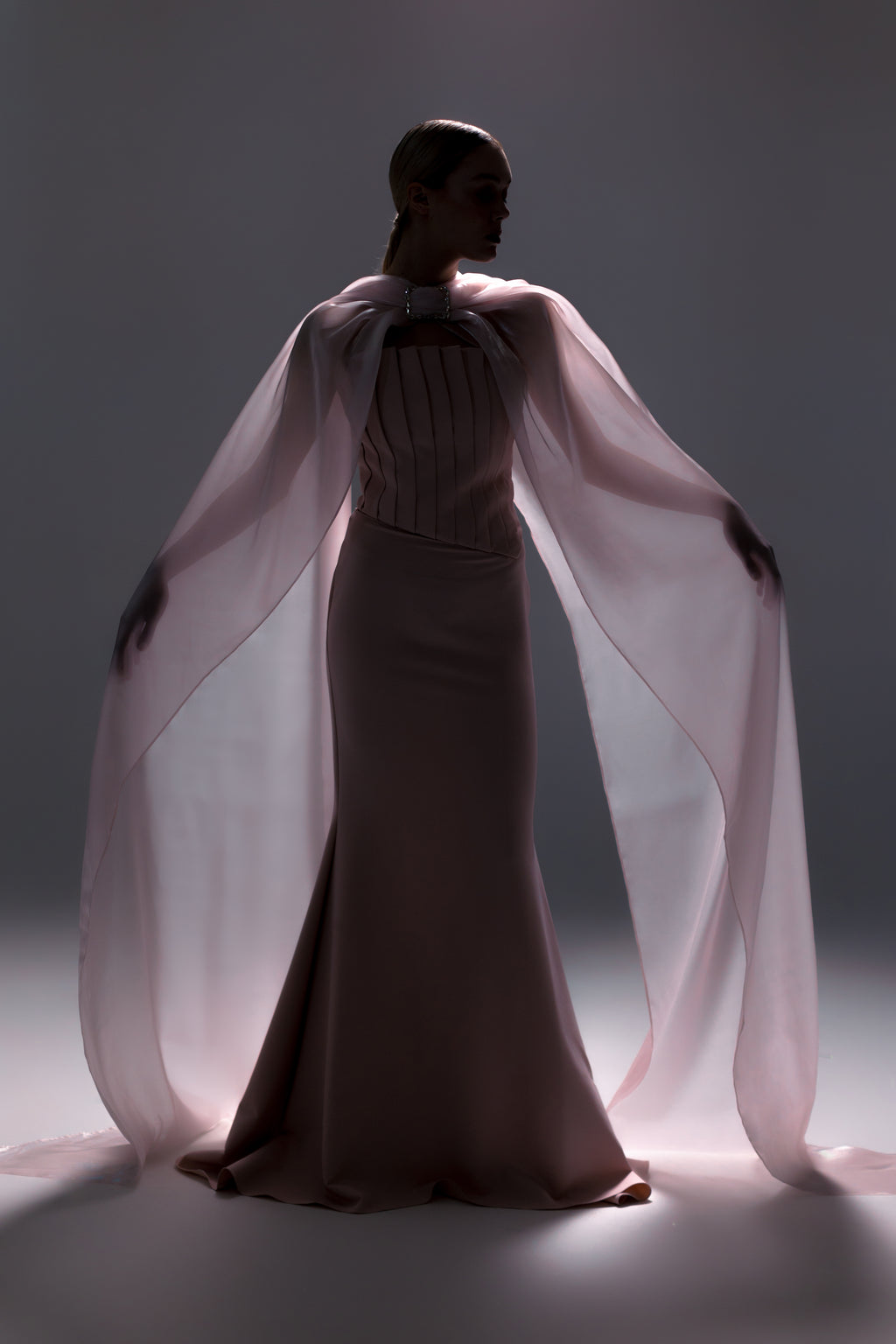 Strapless Corset Gown with Detachable Cape