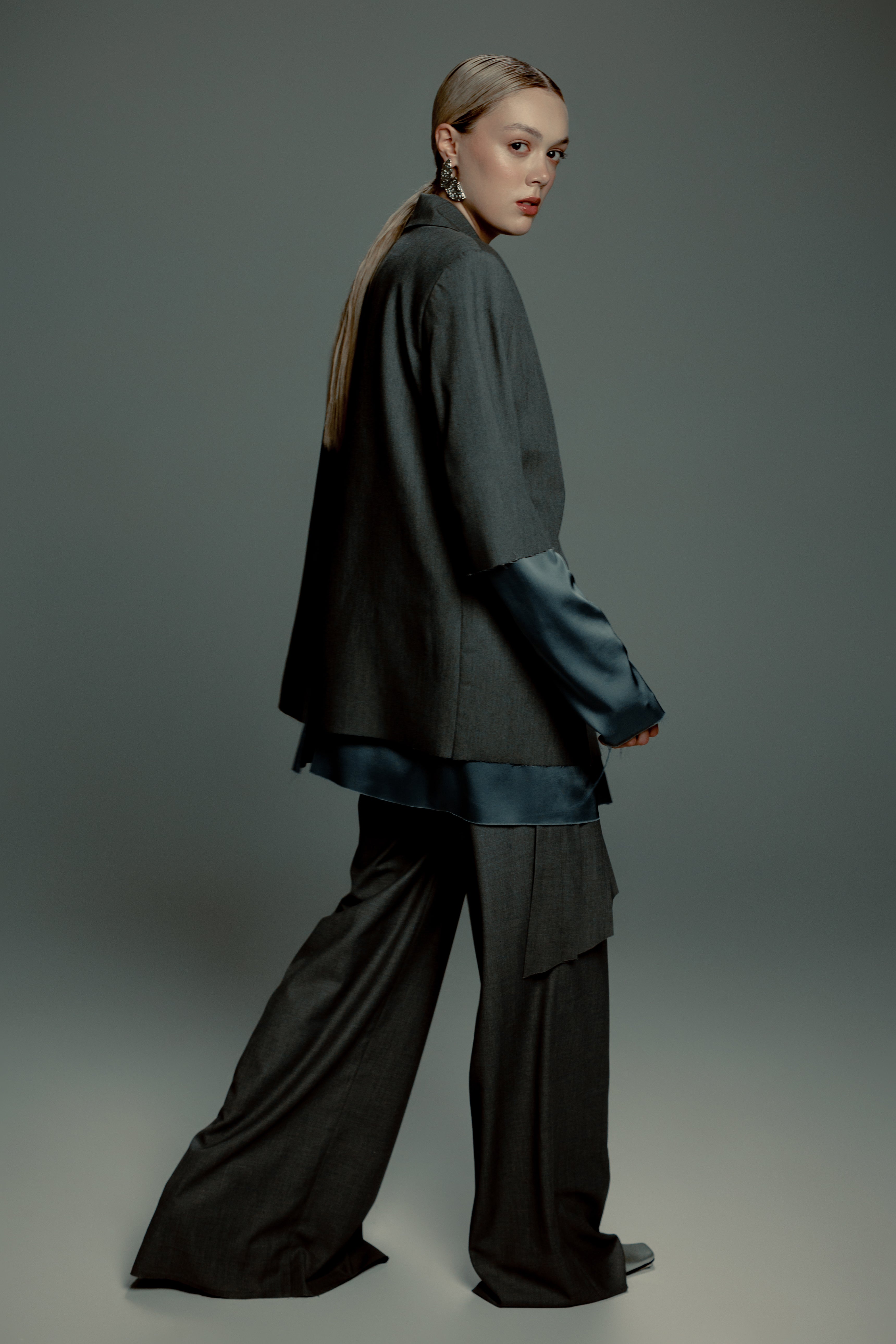 Pleated Overlay Wide-Leg Trousers