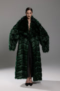 Emerald Green Tiered Faux Fur Maxi Coat