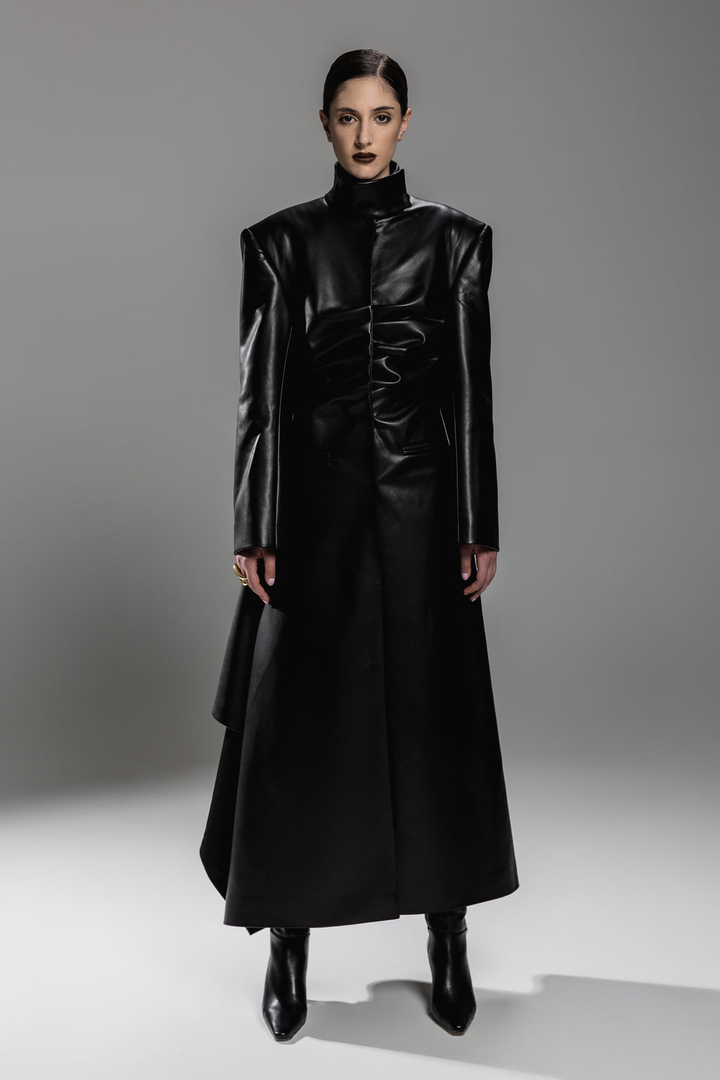 Black Faux Leather Maxi Trench Coat