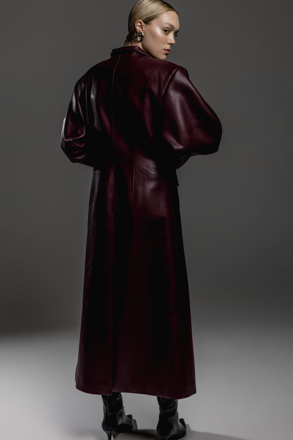 Burgundy Faux Leather Trench Coat