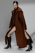 Rust Brown Wool-Blend Coat with Side Slits