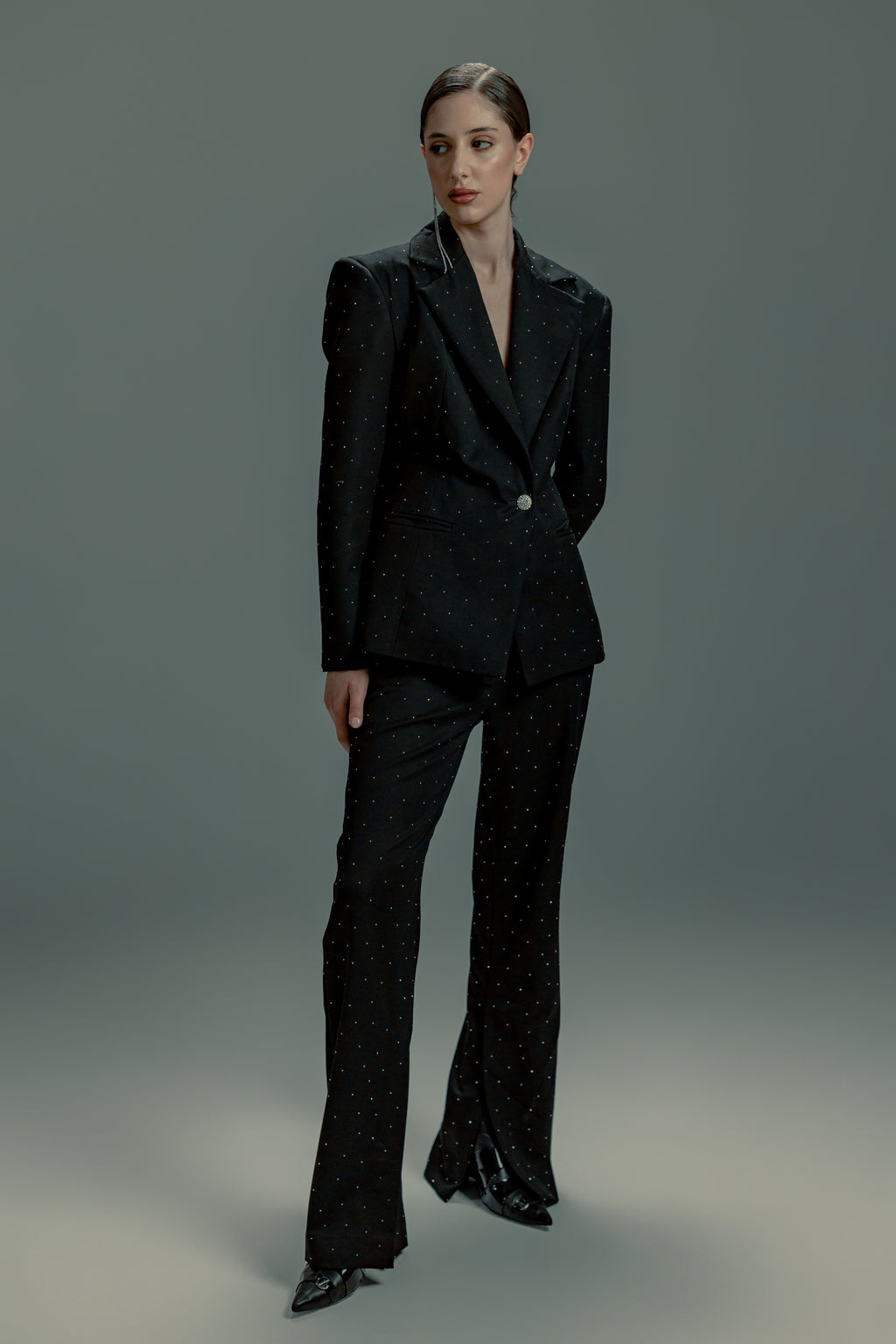 Rhinestone Split-Hem Flare Pants