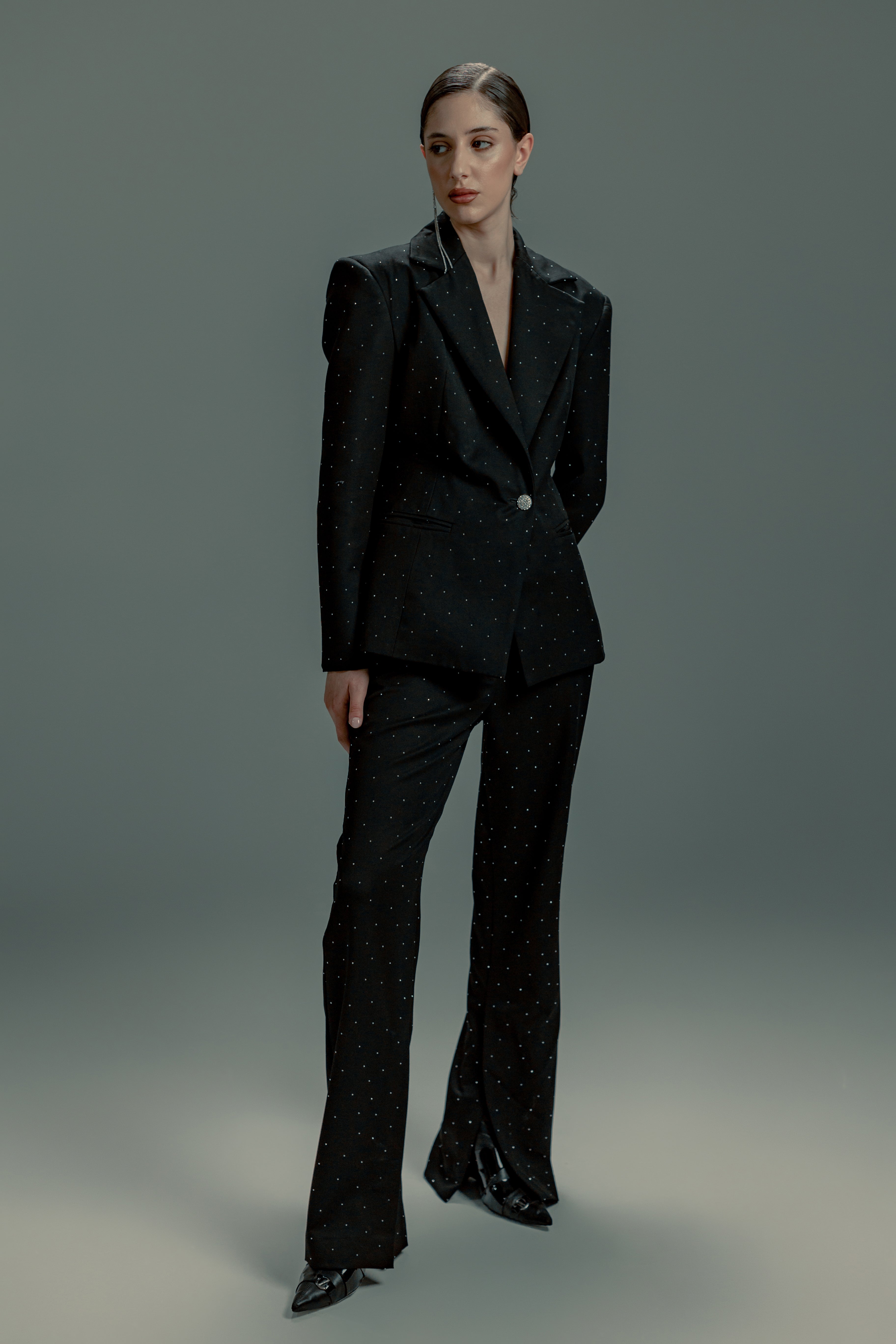 Rhinestone Split-Hem Flare Pants
