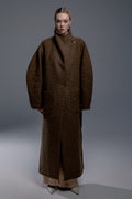 Sculptural Brown Houndstooth Maxi Coat