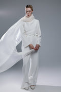 White Open-Back Top with Integrated Scarf