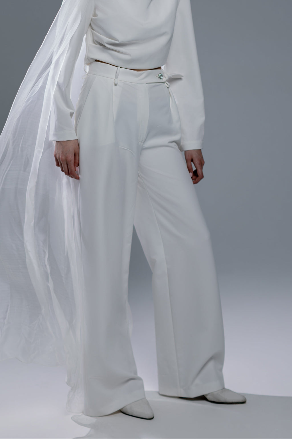 White Tailored Wide-Leg Trousers
