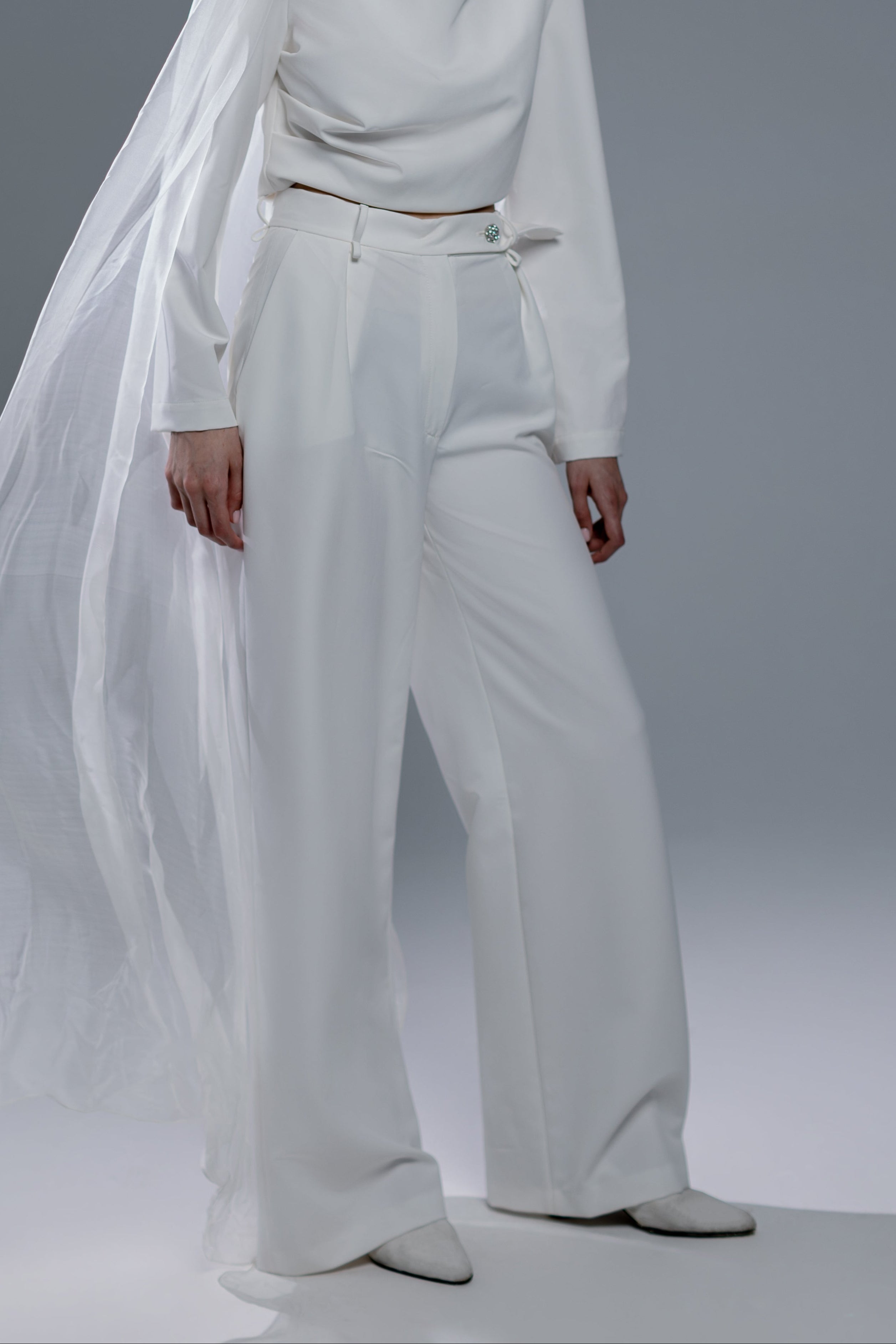 White Tailored Wide-Leg Trousers