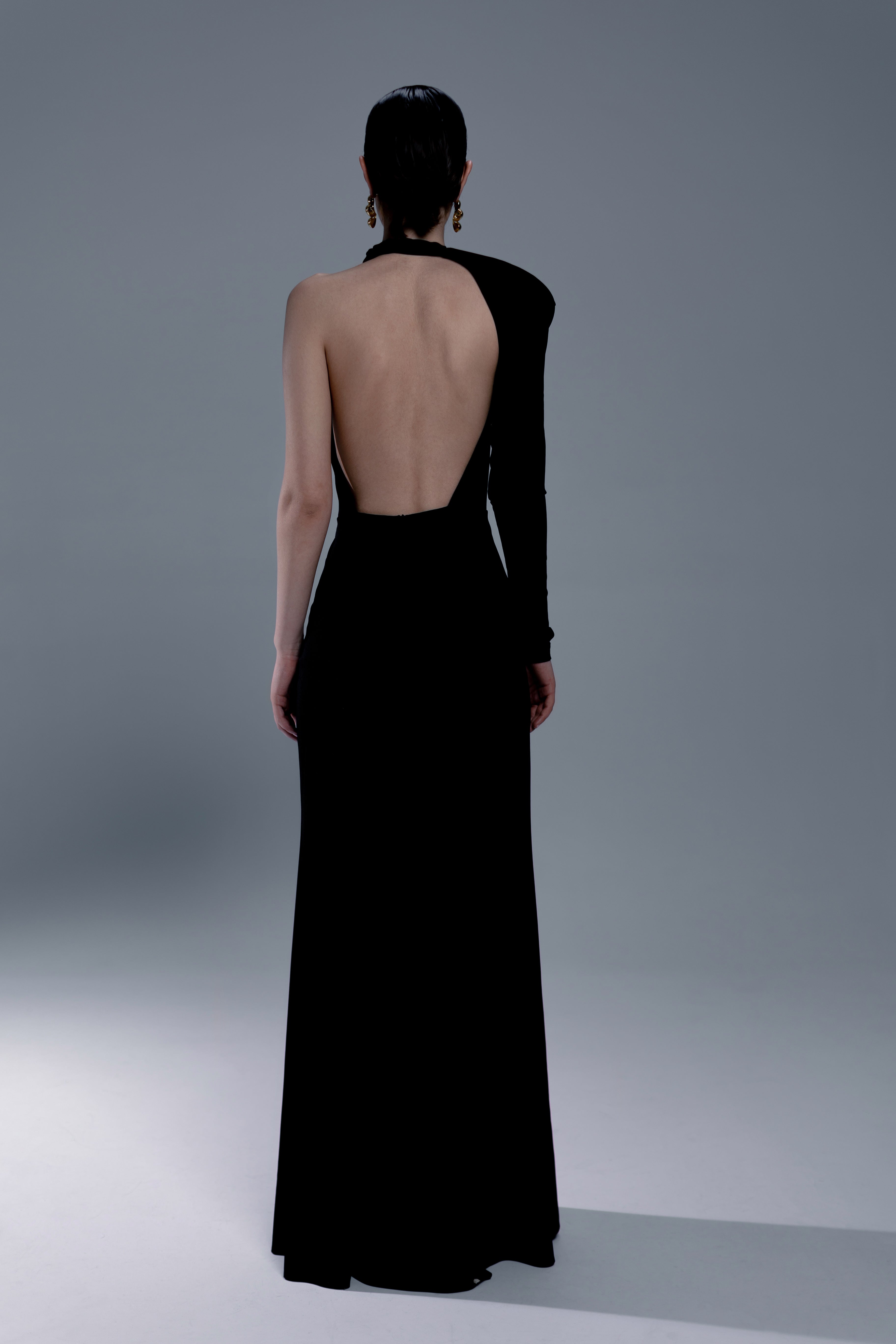 One-Sleeve Open-Back Maxi Dress