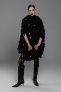 Black Loop Knit Sequin Poncho