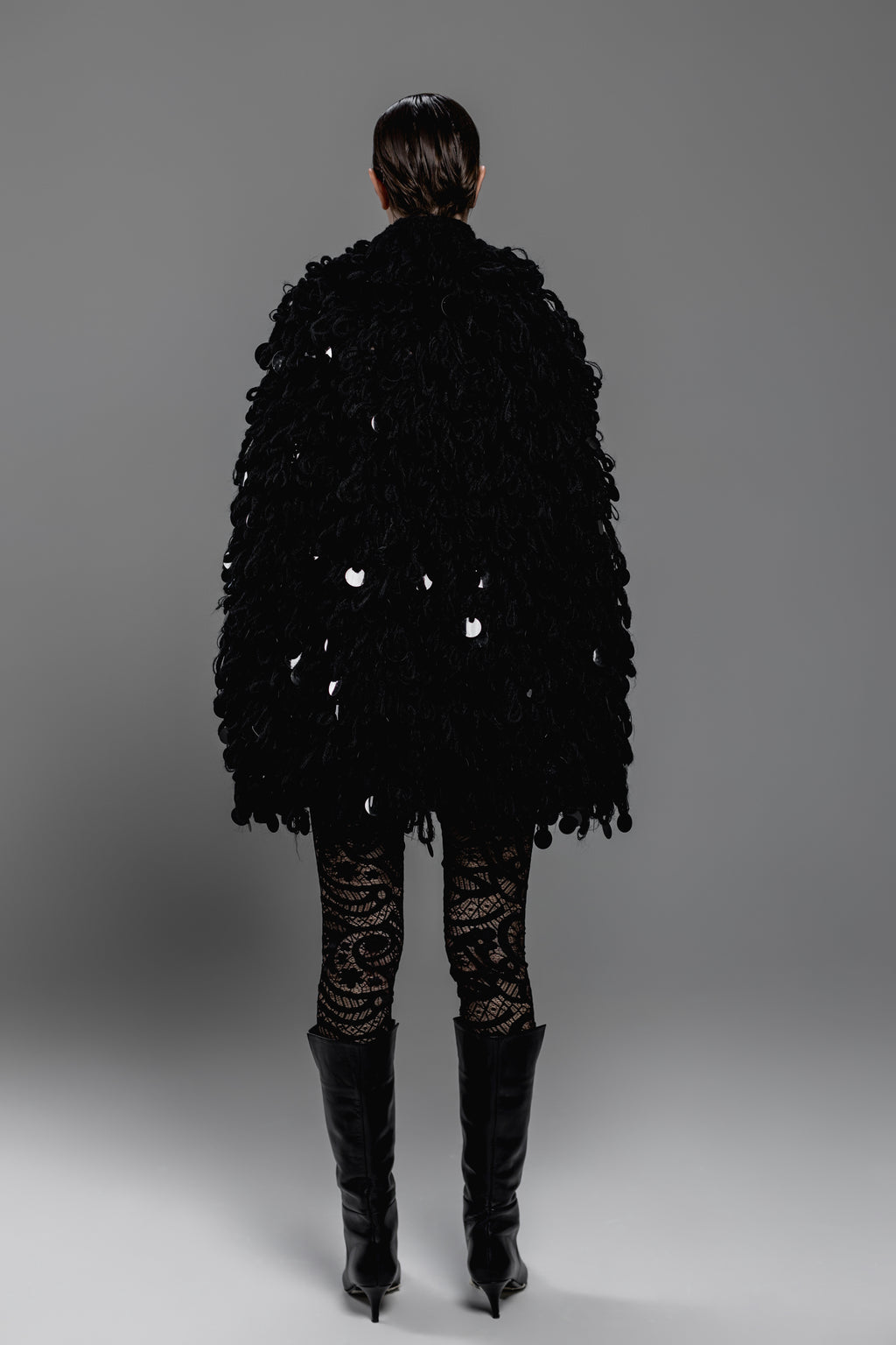 Black Loop Knit Sequin Poncho