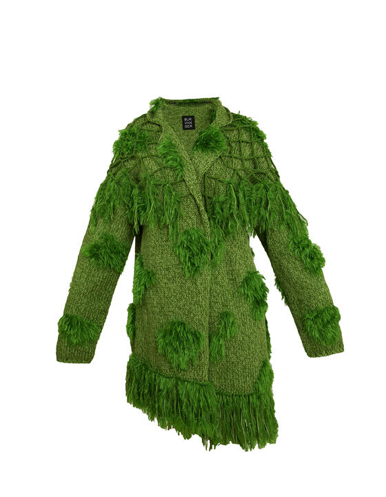 Green handmade knitted cardigan