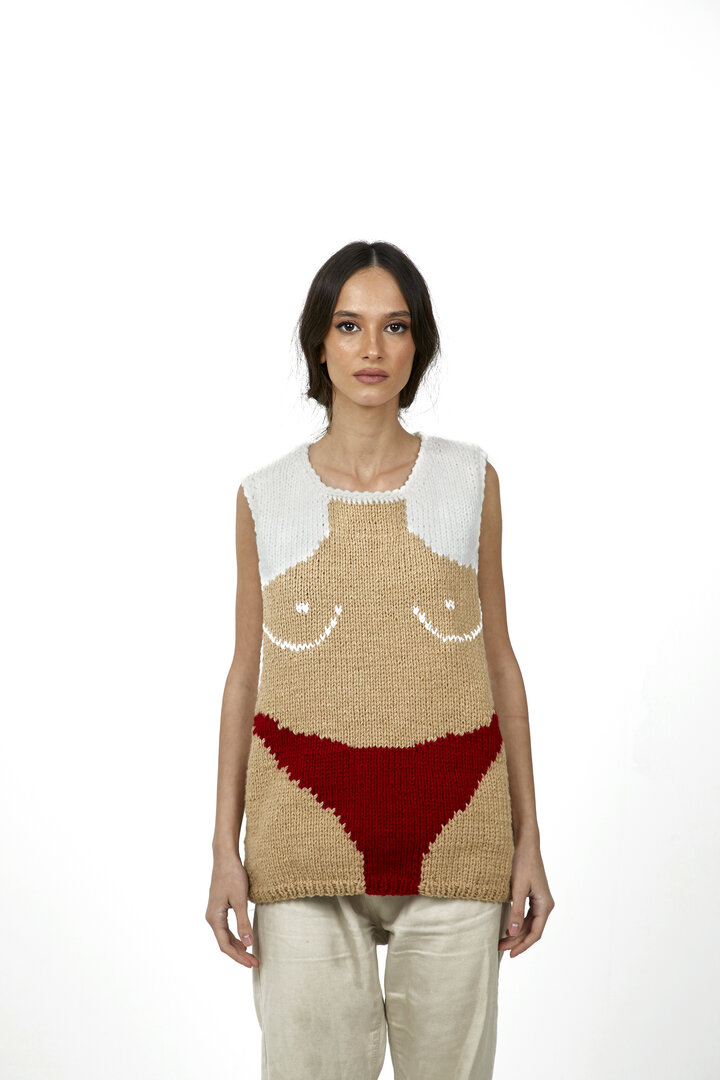 Nude body embroidered sweater vest