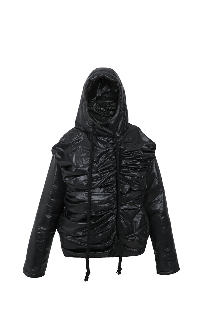 Draped black puffer jacket