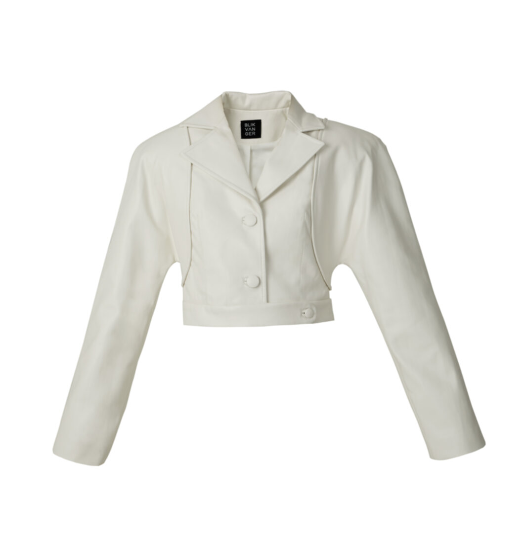 White faux leather cropped blazer