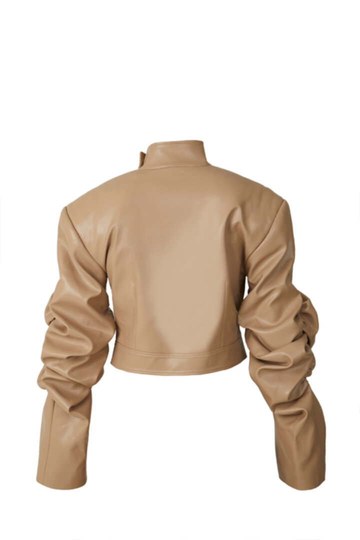 Beige faux leather cropped blazer