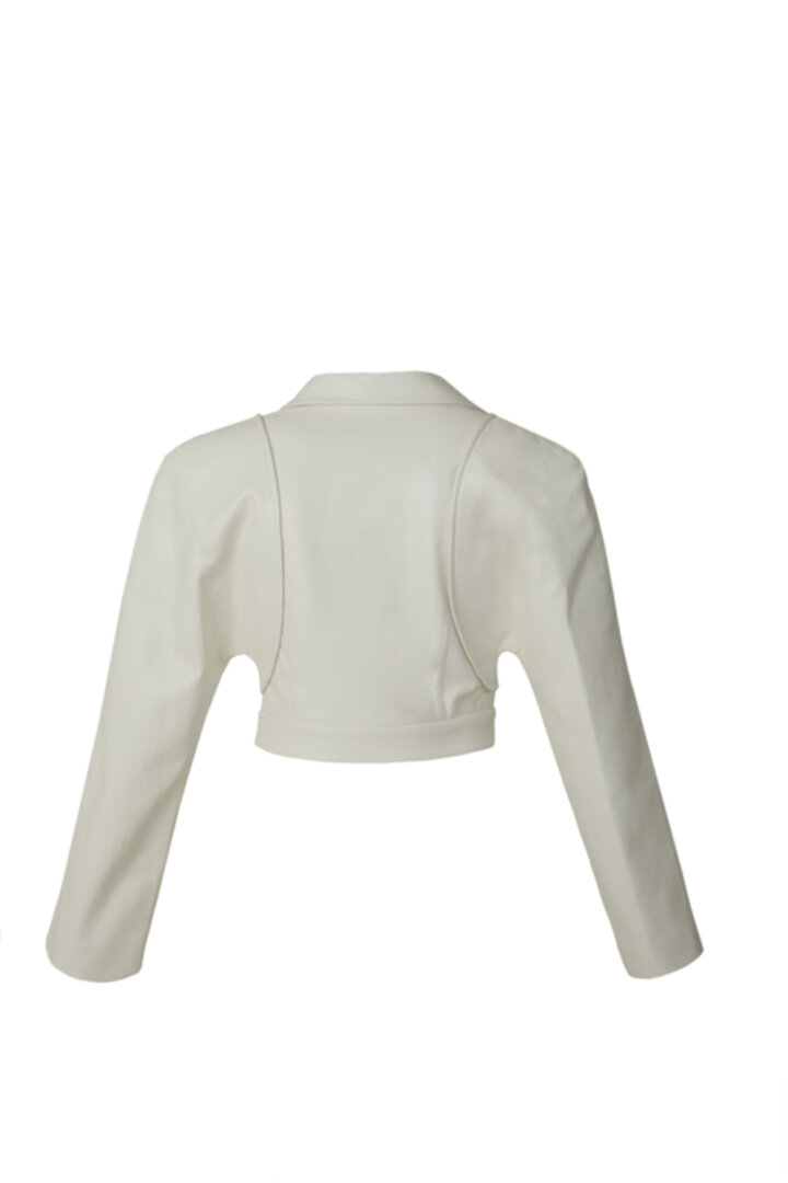 White faux leather cropped blazer