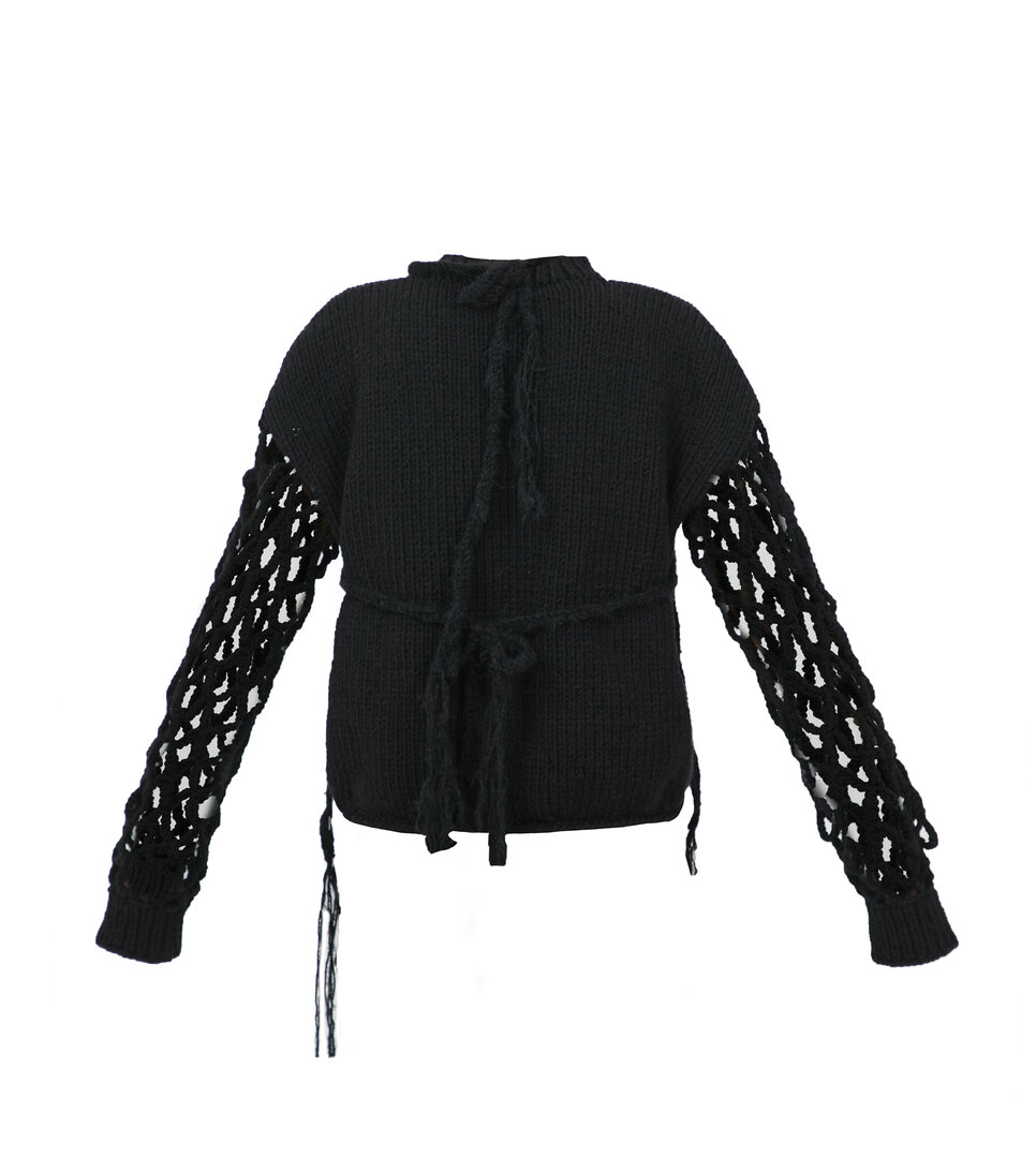 fishnet-sleeve bra-detailed sweater
