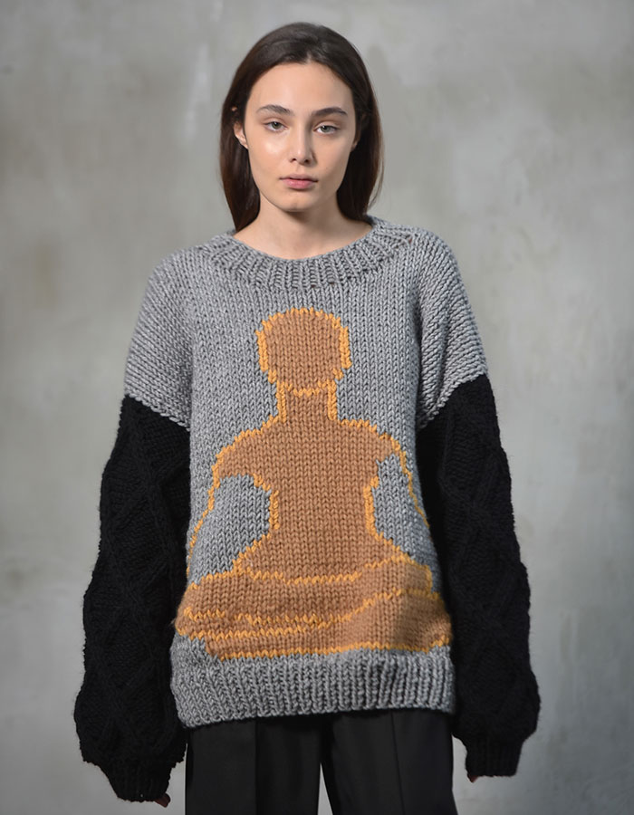 Knitted sweater with meditation embroidery (made to order)