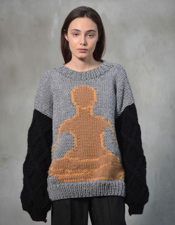 Knitted sweater with meditation embroidery (made to order)
