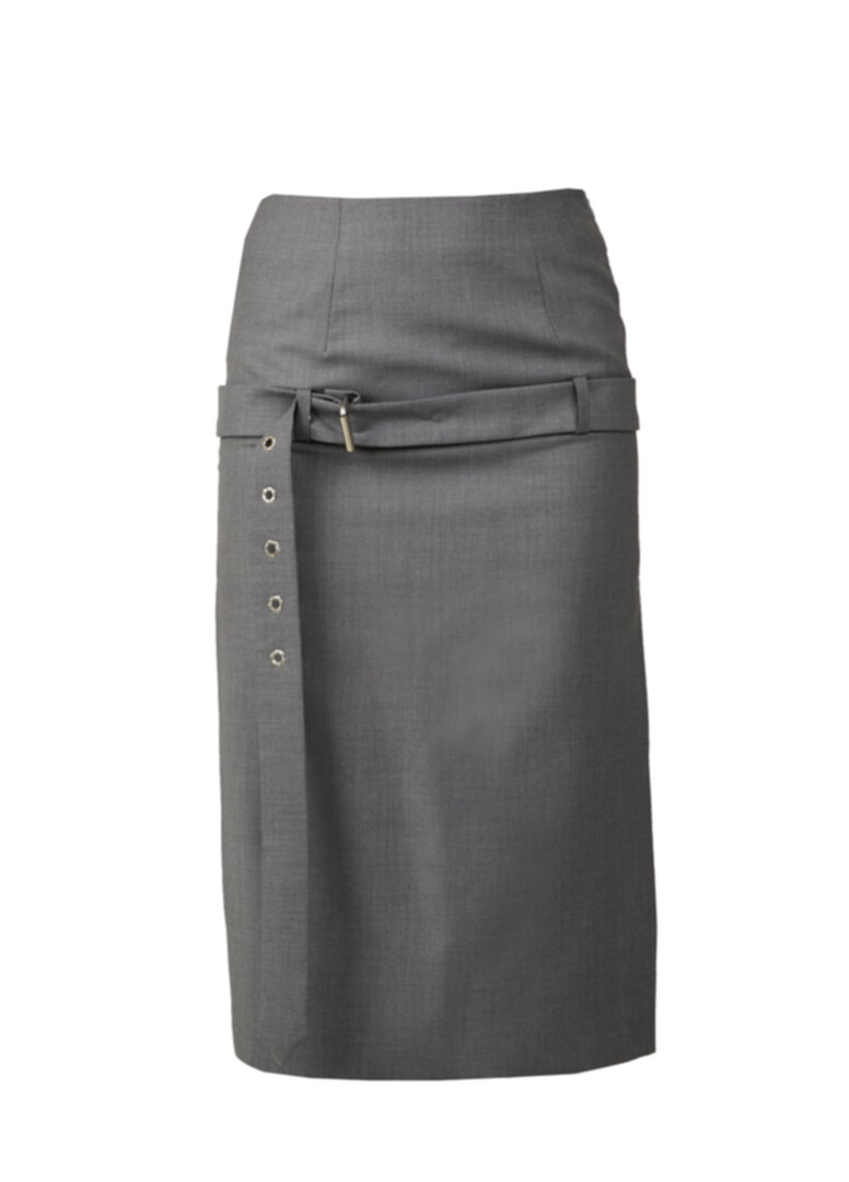 Gray belted midi skirt