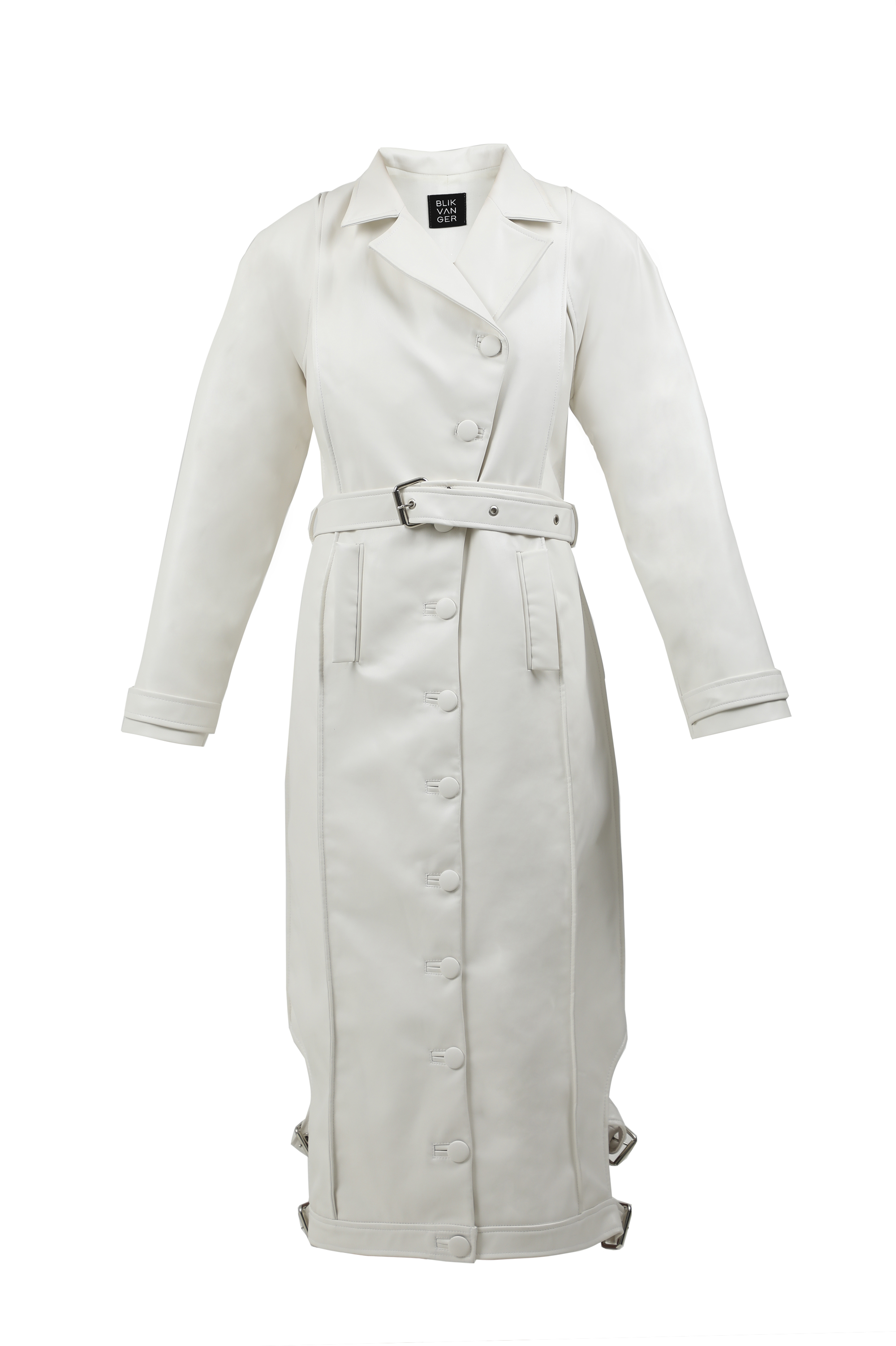 White faux leather trench