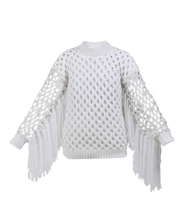 fishnet-sleeve knit sweater