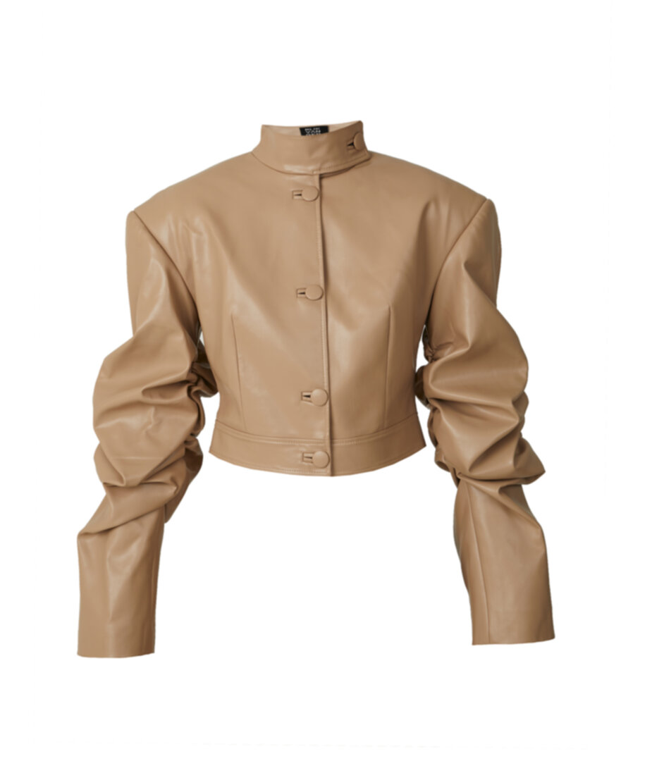Beige faux leather cropped blazer